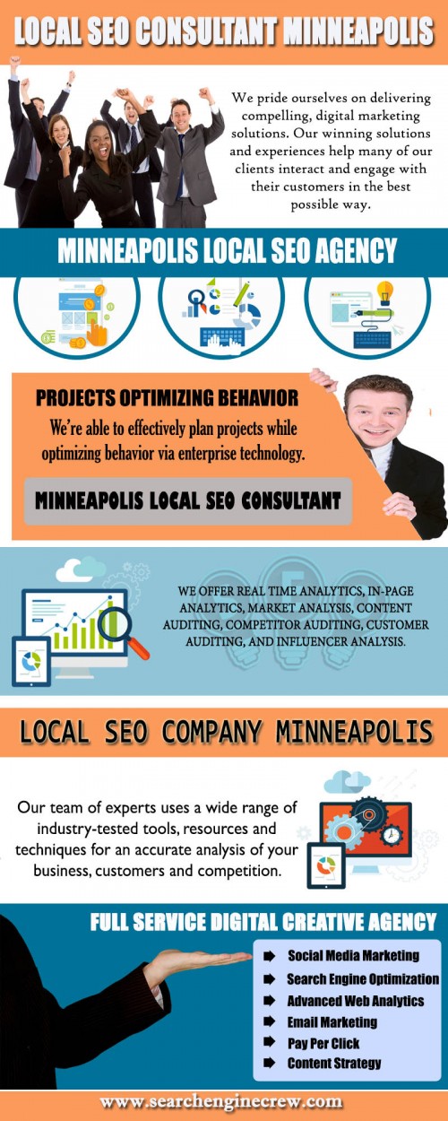 Our Website: https://www.searchenginecrew.com/best-seo-minneapolis/
Most people that currently own and operate a website, believe that they do not need to hire Local SEO Consultant Minneapolis to help them with their advertising needs. However, before you decide to turn down the opportunity to hire one of these web wizards to assist you with your campaign; it is vital that you understand what these individuals actually do. There are tons of people that own websites and compose articles to go with the sites, therefore if they are not all having success running their campaigns in this manner, neither will you.