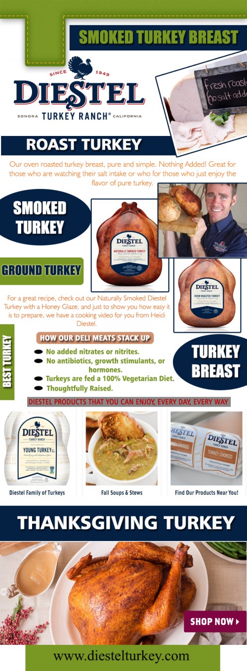 Our Site: https://diestelturkey.com/fresh-roasted-no-salt-turkey-breast
Planning on impressing family and friends with the perfect Turkey Breast this Thanksgiving? Here are a few tips that will help you make the right choices every step of the way - right from buying the perfect turkey to getting it done just right. The reason being, turkeys are usually flash frozen immediately after they are killed whereas 'fresh' turkeys could sit around a couple of days at less-than-optimum temperatures while they are transported from the turkey farm to the butcher's store. Frozen turkeys are also convenient to buy ahead of time and can be safely kept frozen for up to a year.