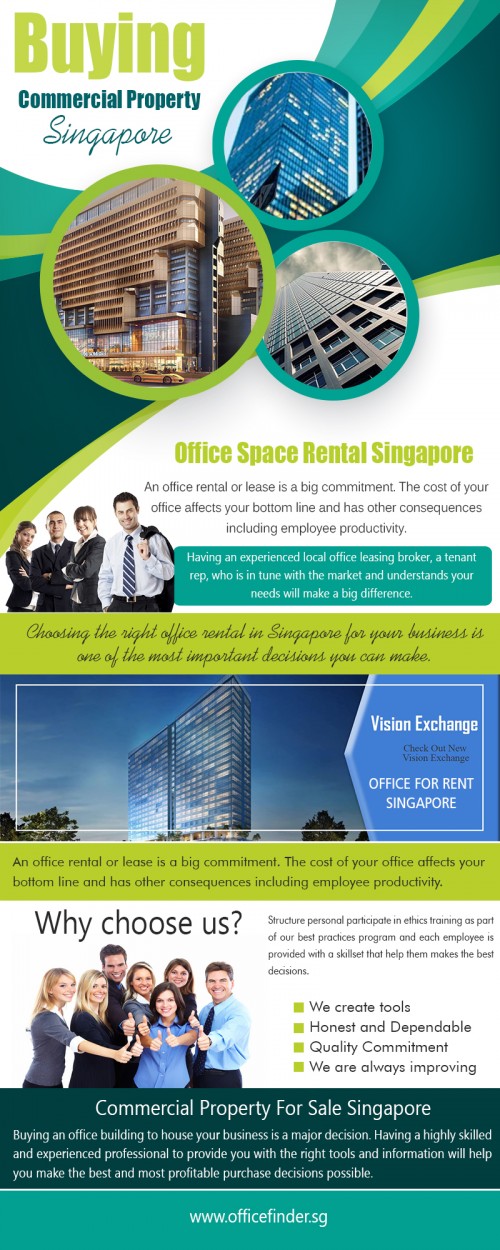 Our Website: http://www.officefinder.sg/ One of the best business decisions any entrepreneur or professional can make is getting a office space. An office for rent Singapore will surely make life easier for a business. Renting an office space can save a company costs on the usual overhead expenses that come with having a permanent office space built. This also means a company will have more flexibility if and when the times comes it wants to move to another location for its growth.