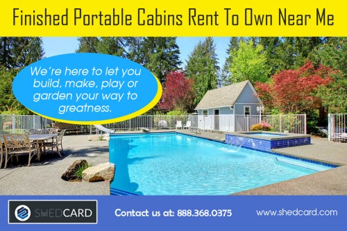 Our Website: https://www.shedcard.com
Rent to own portable cabins can be acquired in minimum down payment. Rent to own portable cabins enable you to pick the style and color of a cabin and get it delivered to your own backyard. It is cost effective as you have to pay an affordable amount monthly. You can also return the property at any time without penalties. Rent to own portable cabins can be shifted when you want.
More Links: 
https://twitter.com/owncdport
https://plus.google.com/113754892930894474849
https://www.youtube.com/channel/UC88n9X2OkUWY7clkPbIgQBw
https://www.4shared.com/u/KSOpwiCZ/renttoownbarns.html