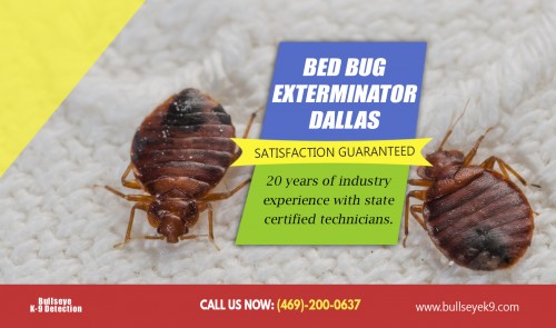 Our website :http://www.bullseyek9.com
A good pest control company will use the right method to identify how many of these creatures are present in your home. Hiring an exterminator will ensure that the correct method is used to get rid of every last one found in your house. You'll not find it easy to use pesticides on your own, especially if there are kids at home. Locate affordable offers for bed bug exterminator dallas. 
more links :http://company.fm/Bed-Bug-Control-Dallas-3122753.html
https://www.ispionage.com/research/US/bullseyek9.com#smtab-1
https://web.stagram.com/bedbugdetector