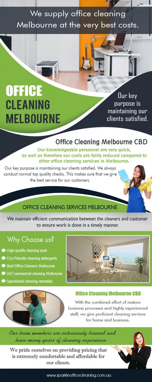 Commercial Office Cleaners Melbourne can have a positive effect at http://www.sparkleofficecleaning.com.au/office-cleaning-services/  
Other Sites : 

http://www.commercialcleaninginmelbourne.net.au/end-of-lease-cleaning/ 

https://www.sparkleoffice.com.au/office-cleaning-melbourne/  

More and more home and business owners are realizing the benefits of using Commercial Office Cleaning Melbourne CBD. In many households, both parents are holding fulltime jobs to make more money, and they can hardly find time to clean their homes. If you live in a large home, it can take a whole day or two to clean everything in your home. This means that you have to dedicate a large part of your weekends to cleaning your home. If you hire our commercial cleaner, you will have a lot more time to spend time with your children and indulge in your favorite recreational activities. 

Find Us : https://goo.gl/maps/UrUiBnokHjm 

Our Services : 

Commercial Cleaning 
Office Cleaning 
End Of Lease Cleaning 
Vacate Cleaning 
Carpet Cleaning 
Medical office Cleaning 

Social Links : 

https://www.instagram.com/hotelcleaning/ 
https://sparkleoffice-cleaning.blogspot.com/ 
https://plus.google.com/116312067385876201513 
https://www.youtube.com/channel/UCPCCFd58yoWY6uhHrOSe_nQ 
https://www.pinterest.com.au/sparkleofficecleaningServices/