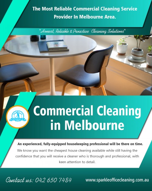 Commercial cleaning in Melbourne services with top-rated cleaners AT http://www.sparkleofficecleaning.com.au/commercial-cleaning-melbourne/
Find us on Google Map : https://goo.gl/maps/hj9hE6pW4sL2
One of the main benefits of hiring a professional commercial cleaning in Melbourne cleaners is the fact that you can customize your cleaning needs. Some offices are much busier than others and may need garbage and recycling removal on a daily basis, while small business owners may prefer this service less frequently. Do you have floors that need to be washed and buffered, or are your offices carpeted? Do you have a shared kitchen that requires daily or weekly cleaning? Do your offices have many windows that require internal and external cleaning? Whatever your cleaning needs, you can surely find a professional office cleaning company that can meet your needs.
Social : 
https://sparkleoffice.netboard.me/
https://en.gravatar.com/bondcleaningservicesmelbourne
https://bondcleaningservicesmelbourne.contently.com/

Add : French street,Melbourne VIC,3074,Australia
Call Us : +61 426 507 484
Opening hours :  Mon To Fri : 8:00am to 5:00pm, Sat& sun Closed
Mail : melbournesparkle@gmail.com