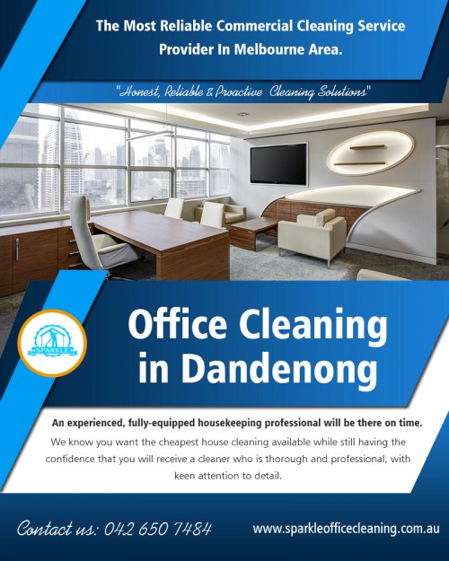 Office cleaning in Melbourne with a top-rated professionals AT http://www.sparkleofficecleaning.com.au/office-cleaning-dandenong/
Find us on Google Map : https://goo.gl/maps/hj9hE6pW4sL2
Monday mornings are difficult enough as it is for most office workers. There aren't many people who look forward to going into work after a weekend off, so it's essential that you make it as comfortable as possible in the office. Professional office cleaning in Dandenong that provides regular office cleaning services to supply your employees with a comfy working environment. 
Social : 
https://www.ted.com/profiles/10195792
https://profiles.wordpress.org/officecleanerss
https://remote.com/sparkleofficecleaningcleaning

Add : French street,Melbourne VIC,3074,Australia
Call Us : +61 426 507 484
Opening hours :  Mon To Fri : 8:00am to 5:00pm, Sat& sun Closed
Mail : melbournesparkle@gmail.com