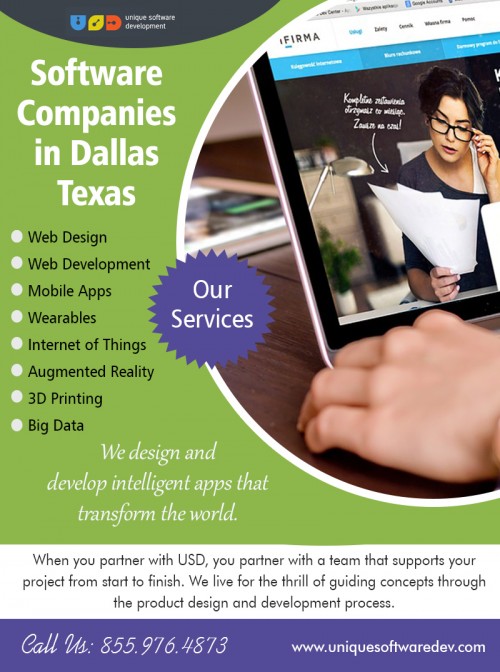 Role and Functionalities of Software Companies In Dallas Texas at https://www.uniquesoftwaredev.com/ 

Visit : https://www.uniquesoftwaredev.com/our-work/ 

Find Us : https://goo.gl/maps/M8xBbSwMsAm 

For all such companies that are planning to offer their consumers with hosted software, Software Companies In Dallas Texas appears to make a lot of sense in this regard with some vital and considerable reasons. First and foremost, as the consumers are not required to install anything, it is straightforward to put into practice or execute any kinds of updates that come along with new modifications.

Our Services : 

Design & Prototyping 
Software Development 
Mobile Apps 
Web Applications 
3D Printing 

Phone : 855.976.4873 
Email : info@uniquesoftwaredev.com 

Social Links : 

https://www.flickr.com/photos/appmakersla/ 
https://www.houzz.in/user/dallassoftwarecompanies 
https://www.reddit.com/user/DallasAppCompanies 
https://en.gravatar.com/dallasmobileappdevelopers 
https://soundcloud.com/dallasiotdeveloper/