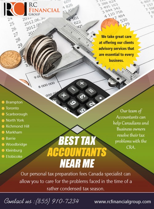 Looking for Business Tax Accountant In My Area for you and your business at https://rcfinancialgroup.com/getting-audited-by-the-cra/


Services:
personal accountant near me
accountant near me

A tax accountant has been trained as an accountant and can inspect, prepare, and maintain financial records for a business or individual. However tax accountants main focus is on developing and preserving tax information. Accountants must have skills in math and using the computer because computers are often used to make graphs, reports, and summaries. Nearly all companies require that Business Tax Accountant In My Area have at least a bachelor's degree in accounting, and may even need a master's degree level of education.

Contact us
Addess:-1290 Eglinton Ave E, Mississauga, ON L4W 1K8, Canada
PHONE:-(855) 910-7234
Email:- info@rcfinancialgroup.com

Find us
https://goo.gl/maps/kqNW1d6T3fC2

Social Links :

https://www.unitymix.com/Etobicokeaccount
https://enetget.com/Etobicokeaccount
https://trello.com/b/wGefwfuj/estate-tax-accountant-near-me
https://bramptonaccountant.contently.com/
https://addyp.com/mississauga/place/148266/rc-accountant-cra-tax
http://www.canadianbusinessdirectory.ca/file1326644.htm
https://post.craigslist.org/manage/6775280088/wdduw

'