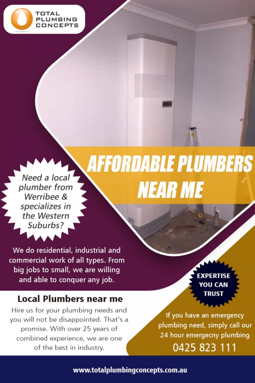 Why We Should All Get To Know Trusted Plumbers Near Me at http://totalplumbingconcepts.com.au/western-suburbs-plumbing/	

Find Us: https://goo.gl/maps/HxU1pmmw7h2J7zR86

Services :

Western suburbs plumbing
plumber western suburbs melbourne

A lot of people do not also recognize that there are accredited and unlicensed plumbers, yet there are – and the distinction can be crucial to getting a work completed in a well-done and prompt manner. One that is licensed can set you back even more, but in some cases spending a bit more in advance can conserve you majorly over time. Below are some points to consider and why you must hire Trusted Plumbers Near Me for your next plumbing fixing job.

Total Plumbing Concepts

Address: 2/21 Gerves Dr Werribee VIC 3030
Phone: 0425823111
Email: Info@totalplumbingconcepts.com.au

Social Links :

https://ello.co/plumberwerribee
https://followus.com/plumberwerribee
https://www.diigo.com/profile/plumberwerribee
https://dashburst.com/plumberwerribee
https://remote.com/plumberwerribee
http://plumberwerribee.strikingly.com/
https://www.allmyfaves.com/plumberwerribee
http://tradesi.com.au/view/T1519466020-10525/Total+Plumbing+Concepts.htm
https://fonolive.com/b/au/werribee/plumber/978794/total-plumbing-concepts