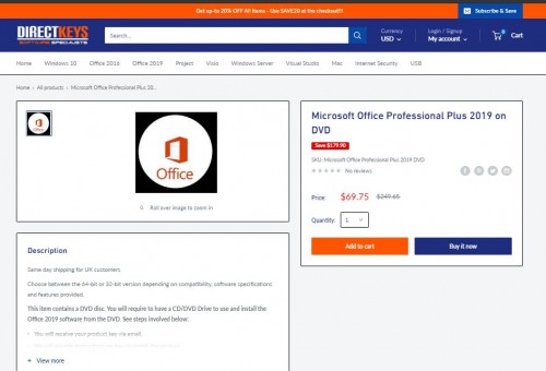 Office 2019 professional dvd - Same day shipping for USA clients Choose between the 64-piece or 32-piece form contingent upon similarity, programming determinations and highlights gave. This thing contains a DVD circle. You will require to have a CD/DVD Drive to utilize and introduce the Office 2019 programming from the DVD. See steps required beneath: You will get your item key through email. We will give guidelines on the best way to introduce the item. Introduce and enter your 25-computerized item key as provoked. Complete the establishment and start the application. Enact the item on the web. This License is for 1 PC in particular. You get 1 x DVD and an Installation manual.

Our team at Direct Keys are experts in the IT industry. Directkeys.com is 20 years old, yes - born in 2000. We source the best value for money products so our buyers know where to price them at market busting prices. Our audiences and target buyers are left satisfied with a quality product as well as fulfilling your cost-saving exercise and benefiting from our excellent customer service.

#Windows10enterpriseltsc2019 #Windows10operatingsystem #microsoftofficeprofessionalplus2019 #Windows10productkey #Windows10productkey64bit #Buywindows10productkey #Freewindows10homeproductkey 

Web:  https://directkeys.com/products/office-professional-plus-2019-dvd