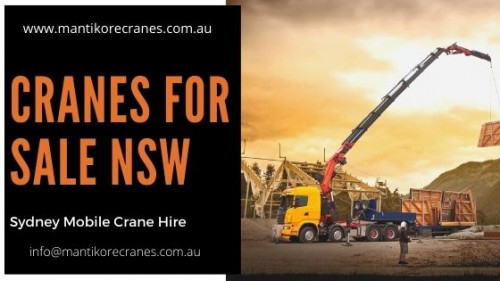 If you are looking for a professional crane for sale NSW services in Sydney, then simply contact us! MantiKore Cranes has more than 29 years of experience working in the crane hire industries in Australia. We assure you that you will receive the best service in Sydney for Mobile crane, Franna and Slewing Models hire at the most competitive rates. Our team of fully trained and licensed crane operators and dogman are reliable and punctual, and offer the best mobile crane hire services in Sydney. Also, you can hire a mobile crane, self-erecting cranes, and electing Luffing cranes, etc. Book Consultation 1300626845.

Website:  https://mantikorecranes.com.au/

Address:  PO BOX 135 Cobbitty NSW, 2570 Australia
Email:  info@mantikorecranes.com.au 
Opening Hours:  Monday to Friday from 7 am to7 pm

Follow us on our Social accounts:
Facebook
https://www.facebook.com/pg/Mantikore-Cranes-108601277292157/about/?ref=page_internal
Instagram
https://www.instagram.com/mantikorecranes/
Twitter
https://twitter.com/MantikoreC