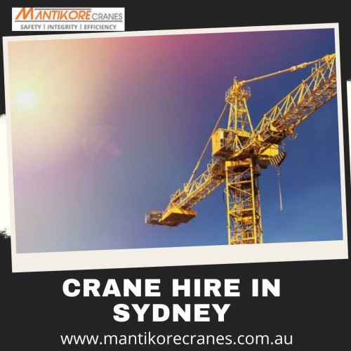 Find crane hire in Sydney? Mantikore Cranes is the cranes specialist with over 30 years’ experience in construction industries. We Provide the best cranes for sale or hire. Our Crane is highly being used at construction sites to make the entire work stress-free and increase the productivity. We are providing Tower Cranes, Mobile Cranes, Self-Erecting Cranes, and Electric Luffing Cranes. Our professionals will provide you the effective solutions and reliable services that can help you to solve technical problems that might occur sometimes. Also, get effective solutions for any requirements of your projects for the best price & service, visit our website today or book consultation 1300626845.

Website:  https://mantikorecranes.com.au/

Address:  PO BOX 135 Cobbitty NSW, 2570 Australia
Email:  info@mantikorecranes.com.au 
Opening Hours:  Monday to Friday from 7 am to7 pm

Follow us on our Social accounts:

Facebook
https://www.facebook.com/pg/Mantikore-Cranes-108601277292157/about/?ref=page_internal

Instagram
https://www.instagram.com/mantikorecranes/

Twitter
https://twitter.com/MantikoreC