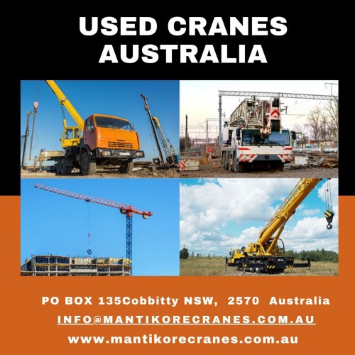 Looking For used cranes Australia? Mantikore Cranes offer high-quality equipment and machinery with excellent customer service at an affordable cost. Our Crane is highly being used at construction sites to make the entire work stress-free and increase productivity.  Over 20 years of industry experience in the wet and dry hire of tower cranes and providing mobile cranes. We provide all aspects of mobile or tower crane hire services for the construction industry. Our cranes are regularly maintained and serviced, and we take pride in giving our customers a first-class experience. Also providing other crane services like Mobile cranes, self-erecting cranes, Electric Luffing, etc.  To know more visit our site and contact us at 1300626845. Our opening hours are Monday to Friday from 7 am to 7 pm.

Website:  https://mantikorecranes.com.au/

Address:  PO BOX 135 Cobbitty NSW, 2570 Australia
Email:  info@mantikorecranes.com.au

You can follow us on our social accounts: 

Facebook
https://www.facebook.com/pg/Mantikore-Cranes-108601277292157/about/?ref=page_internal

Instagram
https://www.instagram.com/mantikorecranes/

Twitter
https://twitter.com/MantikoreC