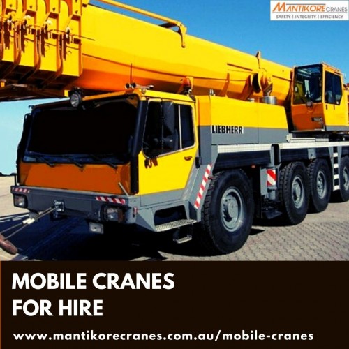 Mantikore Cranes offer complete lifting solutions with fast and efficient mobile cranes for hire services in Australia.  We assure you that you will get the best crane services.  We are committed to completing all projects safely, efficiently, on budget, and on-time. We also provide buyback options once your crane has completed your project. We have more than 20 years of experience working in the crane hire industries in Australia. We are providing Tower Cranes, Mobile Cranes, Self-Erecting Cranes, and Electric Luffing Cranes. To know more about our services, you may visit the website. Contact us at 1300626845.

•	Website:  https://mantikorecranes.com.au/mobile-cranes/
•	Address:  PO BOX 135 Cobbitty NSW, 2570 Australia
•	Email:  info@mantikorecranes.com.au 
•	Opening Hours:  Monday to Friday from 7 am to7 pm