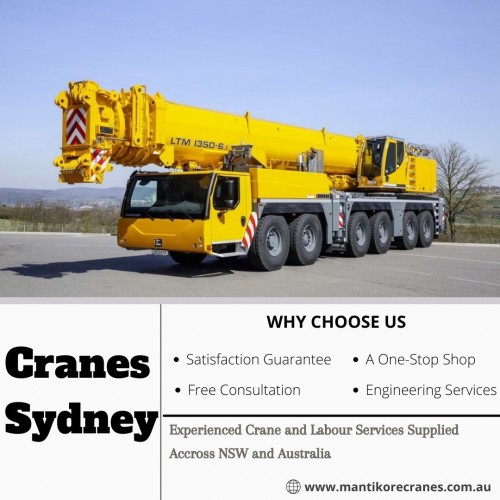 Need quality Cranes Sydney. Mantikore Cranes providing the highest quality equipment, advanced technology, safety, and competitive cranes services anytime. We offer a wide range of Tower cranes like hoist rope, Luffing jib cranes, hammerhead cranes. We have professionals who will help you any time if any fault might occur. We are also providing Mobile cranes, self-erecting cranes, and electric Luffing cranes. Our cranes are regularly maintained and serviced, and we take pride in giving our customers a first-class experience. For the best price & service, visit our site today!

Website:  https://mantikorecranes.com.au/
Contact us: 1300626845
Address: PO BOX 135 Cobbitty NSW, 2570 Australia
Email: info@mantikorecranes.com.au
Opening Hours: Monday to Friday from 7 am to 7 pm
