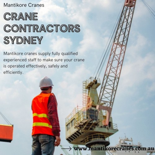 Mantikore cranes are the best crane contractors Sydney and provides qualified riggers, dogman, and crane operators with a can-do attitude available to help your project’s needs at competitive rates. Available for short- or long-term assignments. And also supply fully qualified experienced staff to make sure your crane is operated effectively, safely, and efficiently. Mantikore Cranes believes our client's success is our success. We will make sure you have the equipment and personnel to ensure a successful project. Get effective solutions for any requirements of your projects for the best price & service, visit our website today: https://mantikorecranes.com.au/ Contact us at 1300626845.
