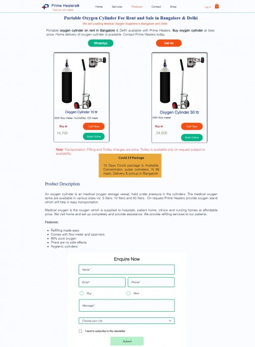 Get medical oxygen cylinder for rent or buy in Bangalore & Delhi from Prime Healers. Water capacity of10 litre & 50 Litre. Home delivery available in 7 hours. Book now 

https://www.primehealers.com/oxygen-cylinder 

Prime Healers is the most reliable Home Health Care Service provider and medical equipment supplier. We provide high quality, branded and highly efficient medical equipment on rent and sale in Bangalore at best price. Our experts provide high quality home health care services and cater to the specific needs of each client. Quality is our motto. Our efforts is towards providing high quality care in patient home which is proven to be very effective and leads to quick recovery of the patient.

#OxygenCylinderOnRent #OxygenCylinderForHome #HospitalBedsForRent #HospitalBedPrice #OxygenConcentratorForRent #BipapMachineCost #BipapMachineForRentInBangalore #WheelChairOnRent #MedicalBedOnRent #OxygenMachineForRent #BuyOxygenConcentrator #BuyOxygenCylinder #BuyHospitalbed #BuyBiPAP#BuyCPAP #BuyAirbed #BuyHospitalEquipment #Healthtips #Sponsoredpostsiteshealthniche #Guestpostsiteshealthniche