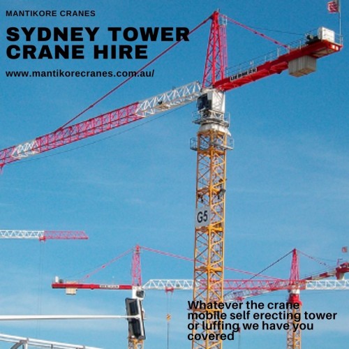 Mantikore Cranes is the best Sydney tower crane hire Company and providers of supplying our clients with reliable and experienced Tower crane operators, dogman, and riggers. Our cranes and personnel are suitably skilled and experienced to overcome all kinds of crane challenges. Ranging from small to large projects we have a crane to meet your needs. We are committed to completing all projects safely, efficiently, on budget, and on time. We also provide buyback options once your crane has completed your project. We have more than 20 years of experience working in the crane hire industries in Australia. Hire now: 1300626845 and drop your requirement on info@mantikorecranes.com.au and visit our website: https://mantikorecranes.com.au/