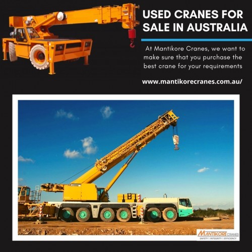 Looking for buying new and used Cranes? Wait no more because Mantikore Cranes has, many used cranes for sale in Australia that are in great condition. Our Crane is highly being used at construction sites to make the entire work stress-free and increase productivity. We have professional who helped you always if any fault might occur. Also, you can hire a mobile crane, self-erecting cranes, and electric Luffing cranes, etc. Also, get effective solutions for any requirements of your projects for the best price & service, visit our website today!
Website: https://mantikorecranes.com.au/
