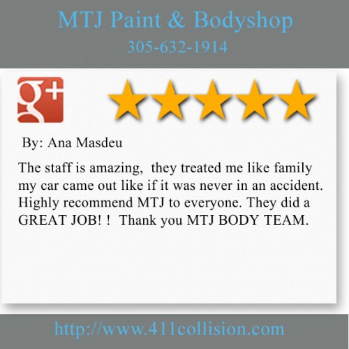 MTJ Paint & Body Shop
4510 NW 32nd Ave.
Miami, FL 33142
(305) 632-1914 

http://www.411collision.com/body-shop-miami/