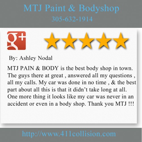 MTJ Paint & Body Shop
4510 NW 32nd Ave.
Miami, FL 33142
(305) 632-1914 

http://www.411collision.com/body-shop-miami/