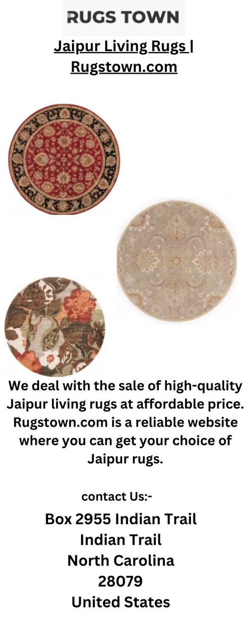 We deal with the sale of high-quality Jaipur living rugs at affordable price. Rugstown.com is a reliable website where you can get your choice of Jaipur rugs.

https://www.rugstown.com/rugs/jaipur-living-rugs