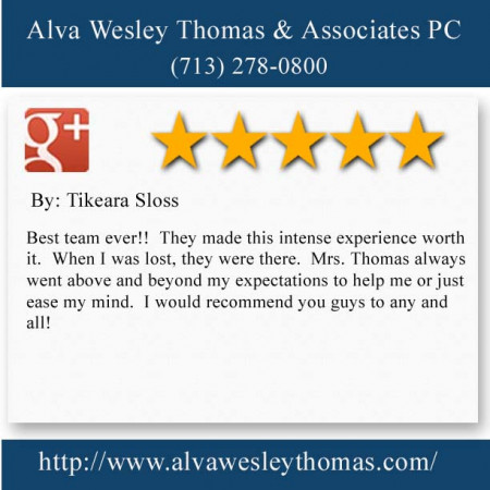 Alva Wesley-Thomas & Associates, P.C.
6161 Savoy Drive. Suite 250,
Houston, TX 77036
(713) 278-0800

http://www.alvawesleythomas.com/missouri-city-bankruptcy-attorney/