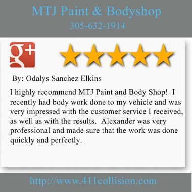 MTJ Paint & Body Shop 
4510 NW 32nd Ave.
Miami, FL 33142
(305) 632-1914 

http://www.411collision.com/brickell-paint-and-body-shop/